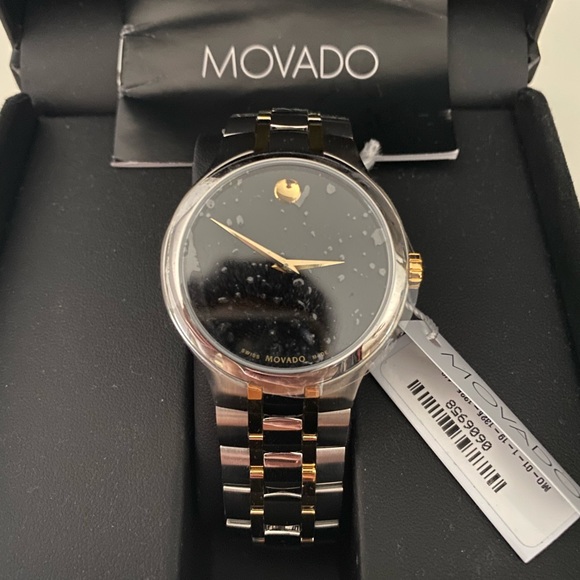 Other - New Movado Men's Black Dial Two-Tone Gold & Silver Watch #0606958